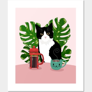 Tuxie Cat and Coffee Posters and Art